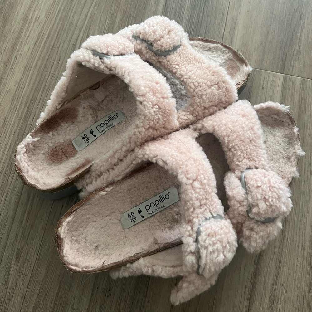 Pink Shearling Birkenstocks x Papillio